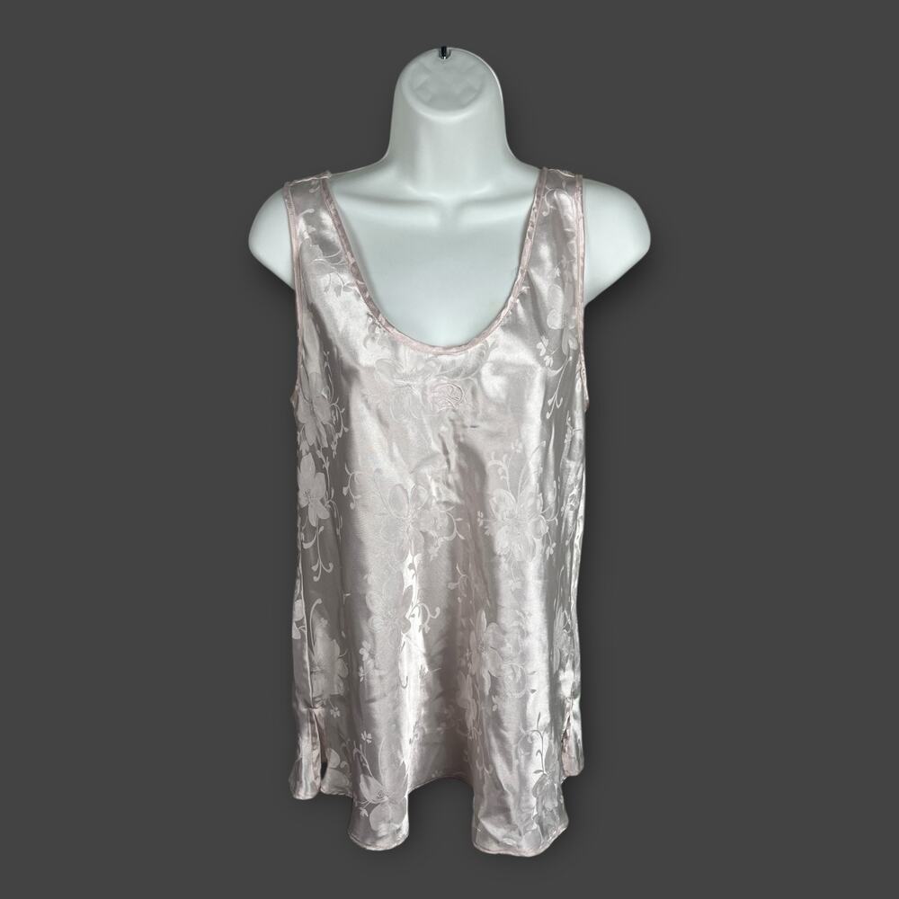 Oscar‎ de la Renta Pink Label Satin Sleep Cami Small Floral Logo Top